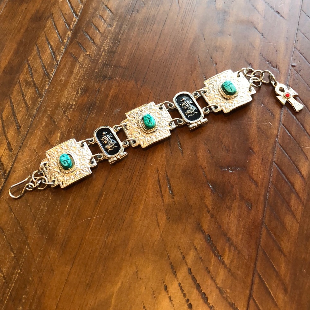 Egyptian Pharaoh Scarab Panel Cartouche Bracelet